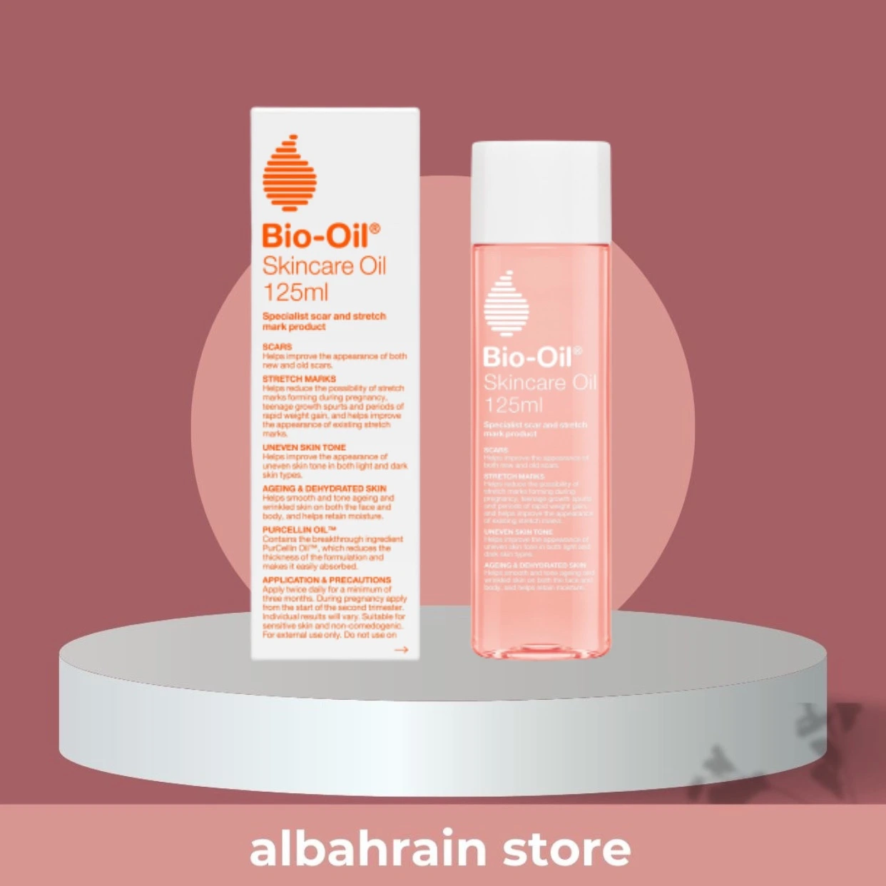 زيت بايو اويل Bio-Oil للندوب وعلامات التمدد وتوحيد لون البشرة 125 مل من Bio-Oil أصلي 100% | متوفر لدى صيدلية البحرين في الموصل بالعراق