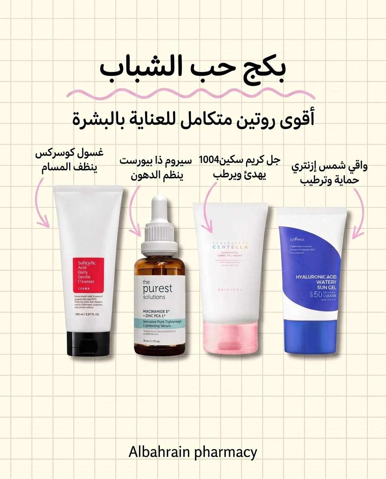 روتين حب الشباب و تنظيف المسام 4 منتجات من COSRX / Skin1004 / Isntree / The Purest Solutions أصلي 100% | متوفر لدى صيدلية البحرين في الموصل بالعراق