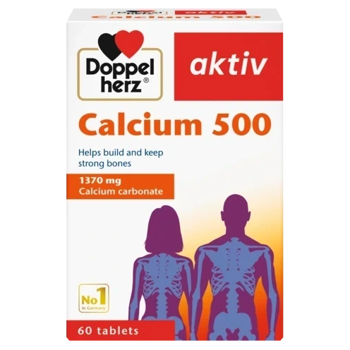مكمل غذائي دوبل هيرتس أكتيف Doppelherz aktiv كالسيوم 500 لدعم صحة العظام 60 قرص من Doppelherz aktiv أصلي 100% | متوفر لدى صيدلية البحرين في الموصل بالعراق