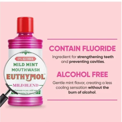 غسول فم يوثيمول Euthymol بالنعناع الخالي من الكحول للعناية بالأسنان 500 مل من Euthymol أصلي 100% | متوفر لدى صيدلية البحرين في الموصل بالعراق