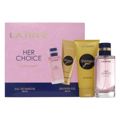 طقم عطر ومزيل للياقة نسائي لاريف La Rive Her Choice او دو بارفان 100 مل من LA RIVE أصلي 100% | متوفر لدى صيدلية البحرين في الموصل بالعراق