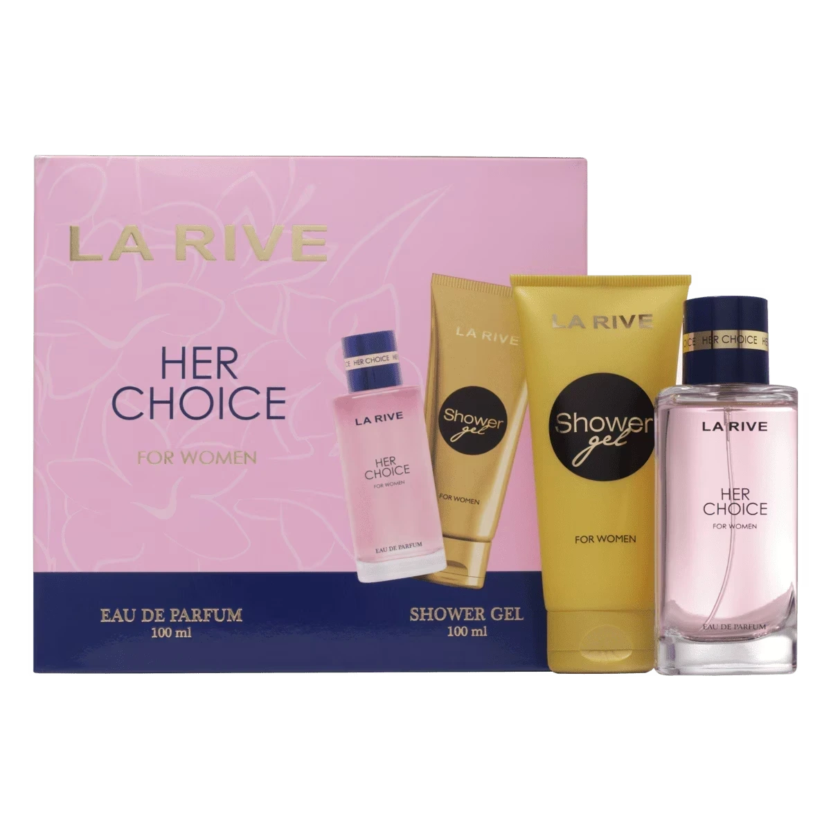 طقم عطر ومزيل للياقة نسائي لاريف La Rive Her Choice او دو بارفان 100 مل من LA RIVE أصلي 100% | متوفر لدى صيدلية البحرين في الموصل بالعراق