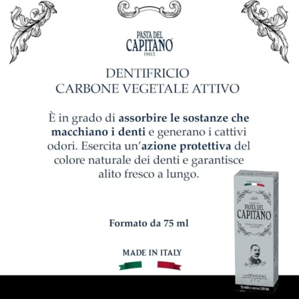 معجون أسنان باستا ديل كابيتانو Pasta Del Capitano بالفحم النشط والنعناع 75 مل من Pasta Del Capitano أصلي 100% | متوفر لدى صيدلية البحرين في الموصل بالعراق