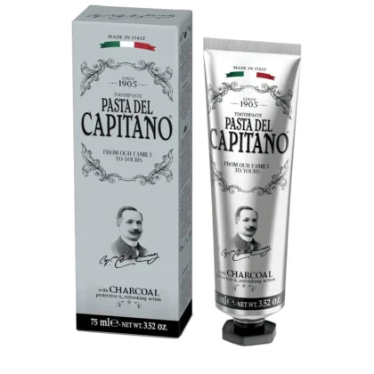 معجون أسنان باستا ديل كابيتانو Pasta Del Capitano بالفحم النشط والنعناع 75 مل من Pasta Del Capitano أصلي 100% | متوفر لدى صيدلية البحرين في الموصل بالعراق