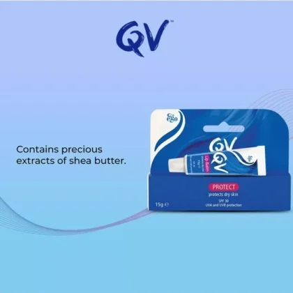 مرطب شفاه كيو في QV حماية من الشمس SPF 30 للشفاه الجافة والمتشققة 15 غرام من QV أصلي 100% | متوفر لدى صيدلية البحرين في الموصل بالعراق