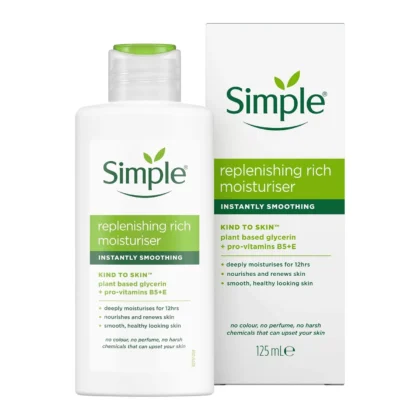 مرطب سمبل Simple الغني المجدد للبشرة الجافة والحساسة 125 مل من Simple أصلي 100% | متوفر لدى صيدلية البحرين في الموصل بالعراق
