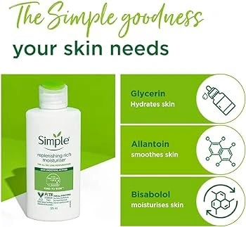 مرطب سمبل Simple الغني المجدد للبشرة الجافة والحساسة 125 مل من Simple أصلي 100% | متوفر لدى صيدلية البحرين في الموصل بالعراق